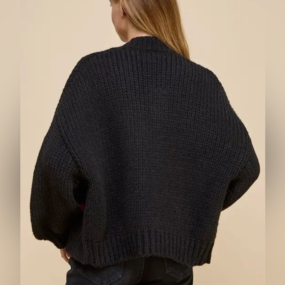 Floral Appliqué Open Front Knit Cardigan - Picture 4 of 11